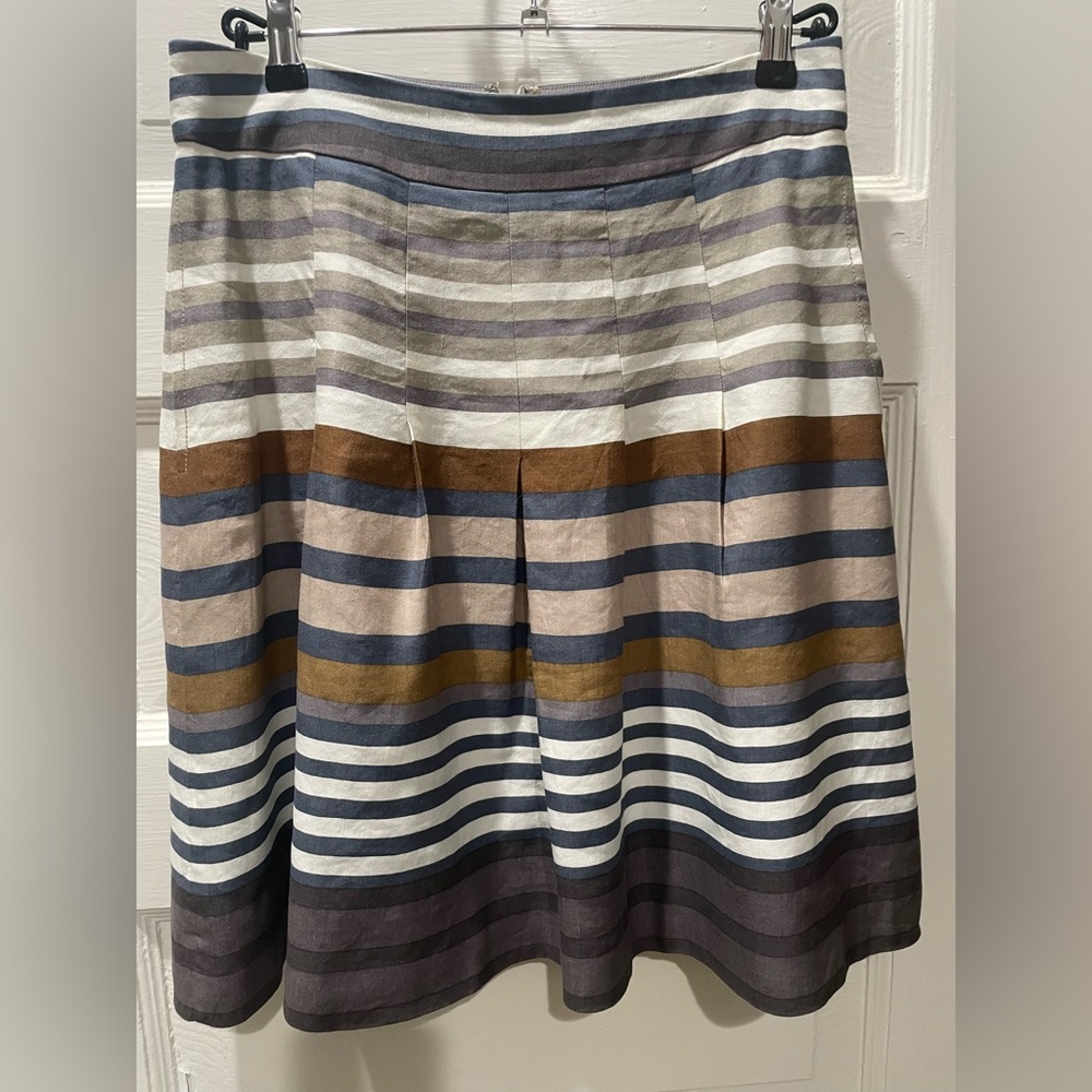 Banana Republic Linen Blend Skirt in Blue, Brown, and White Stripes, Size 6